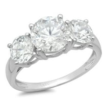 3.25 ct Brilliant Round Cut Genuine Cultured Diamond VS1-VS2 G-H 18K White Gold Three-Stone Promise Wedding Statement Engagement Designer Ring size 3.5