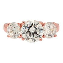 3.25 ct Brilliant Round Cut Genuine Cultured Diamond VS1-VS2 I-J 18K Rose Gold Three-Stone Promise Wedding Statement Engagement Designer Ring size 3.5