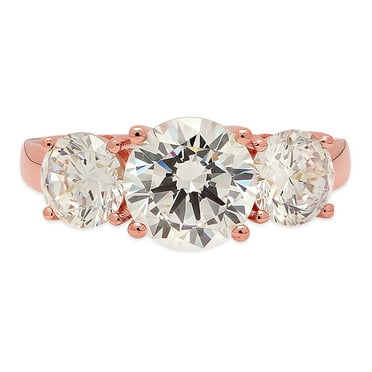 3.25 ct Brilliant Round Cut Genuine Cultured Diamond VS1-VS2 I-J 18K Rose Gold Three-Stone Promise Wedding Statement Engagement Designer Ring size 3.5