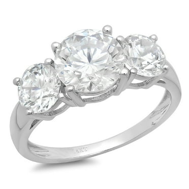 3.25 ct Brilliant Round Cut Genuine Cultured Diamond VS1-VS2 I-J 18K White Gold Three-Stone Promise Wedding Statement Engagement Designer Ring size 3.5