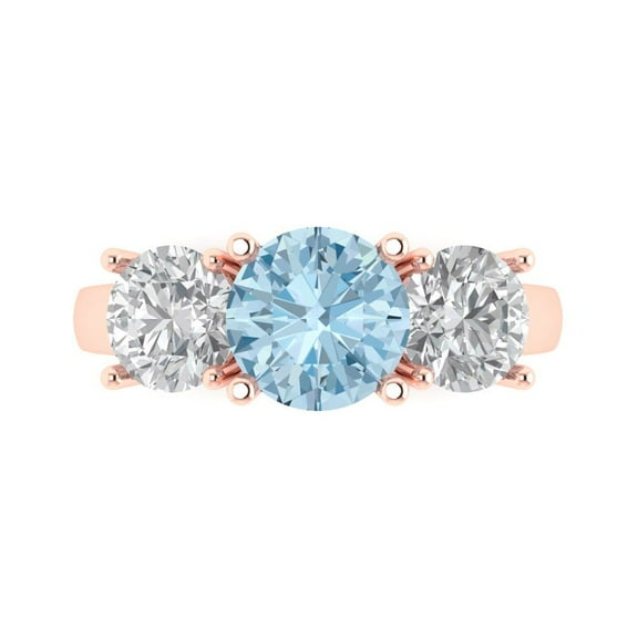Three-Stone Engagement Ring for Women - 3ct Natural Aquamarine in 18K Rose Gold Promise Ring