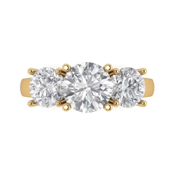 Clara Pucci 14K Yellow Gold Solid Gold Clear Three-Stone Anniversary Ring for Women - 3 cttw Round Cut