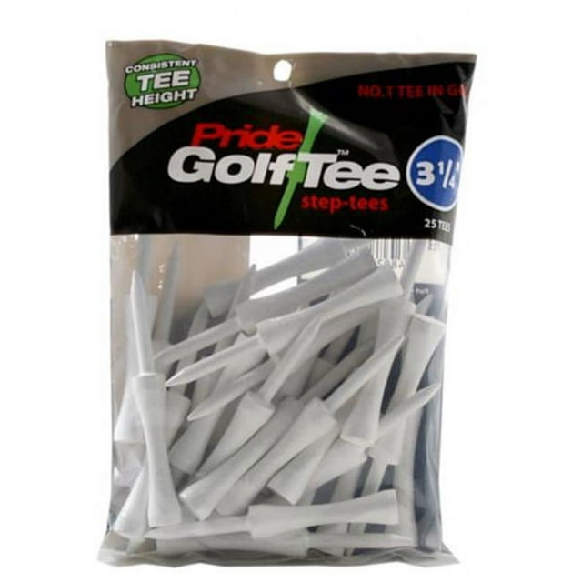 3.25 inch Pride Golf Step Down Tees, White, 25 count