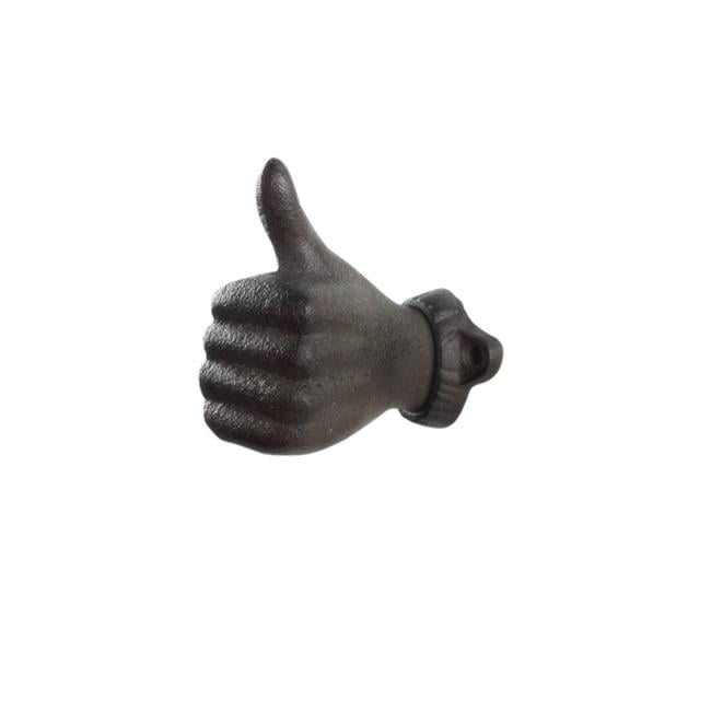 Set Of 2 Brown Cast Iron Thumbs Up Wall Hooks - Rustic Decorative Hooks For Keys & Towels