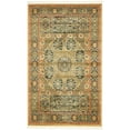 thumbnail image 1 of 3.25' x 5.25' Navy Blue and Olive Green Medallion with Border Rectangular Area Throw Rug, 1 of 8