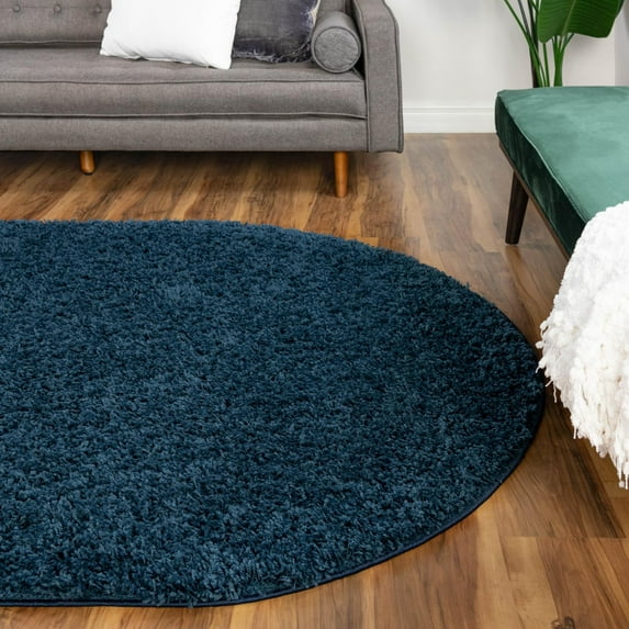 Unique Loom Everyday Shag Collection Area Rug - Solid (3' 3" x 5' 3" Oval Navy Blue)