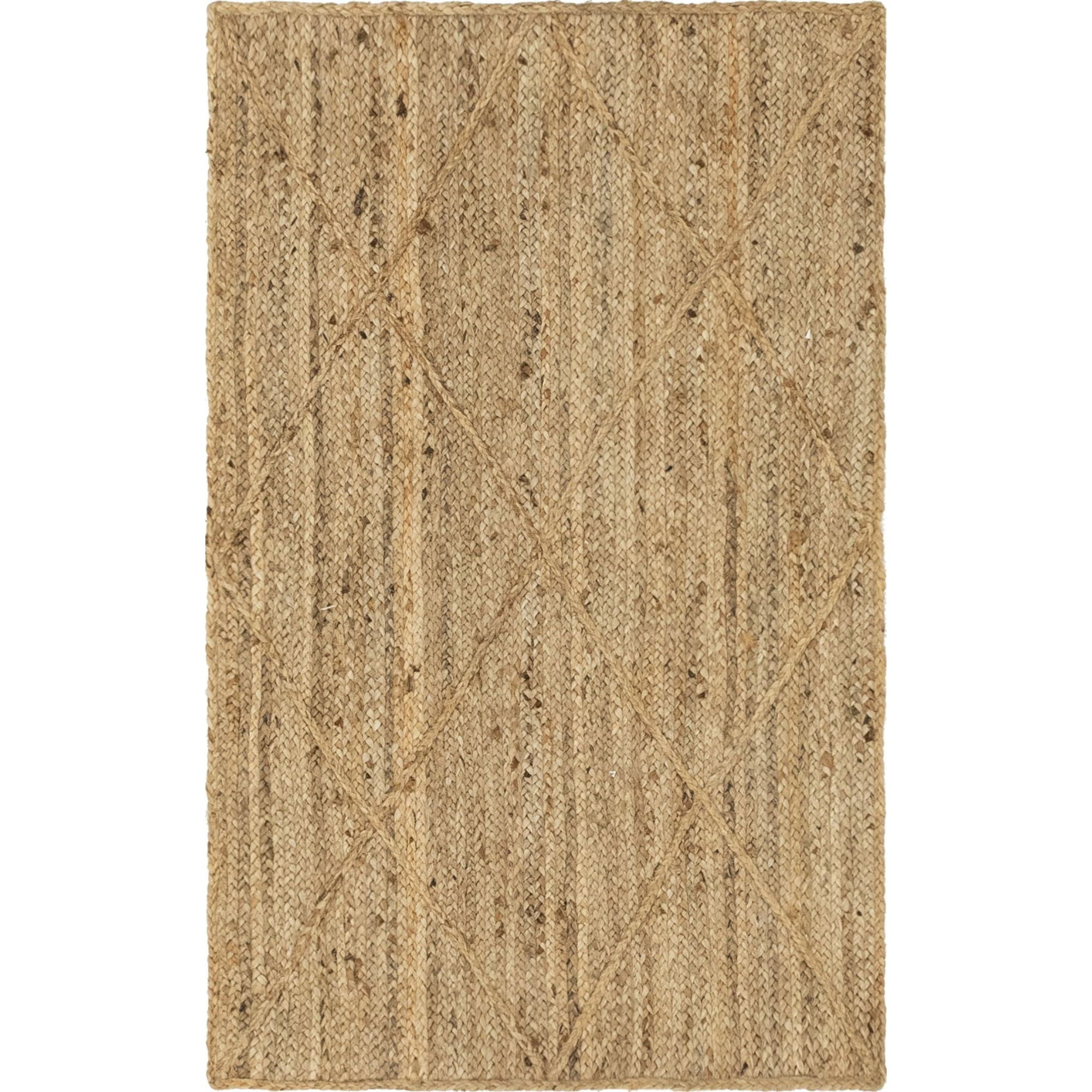 Hand-Braided Natural Brown Jute 3'3" x 5'1" Geometric Area Rug