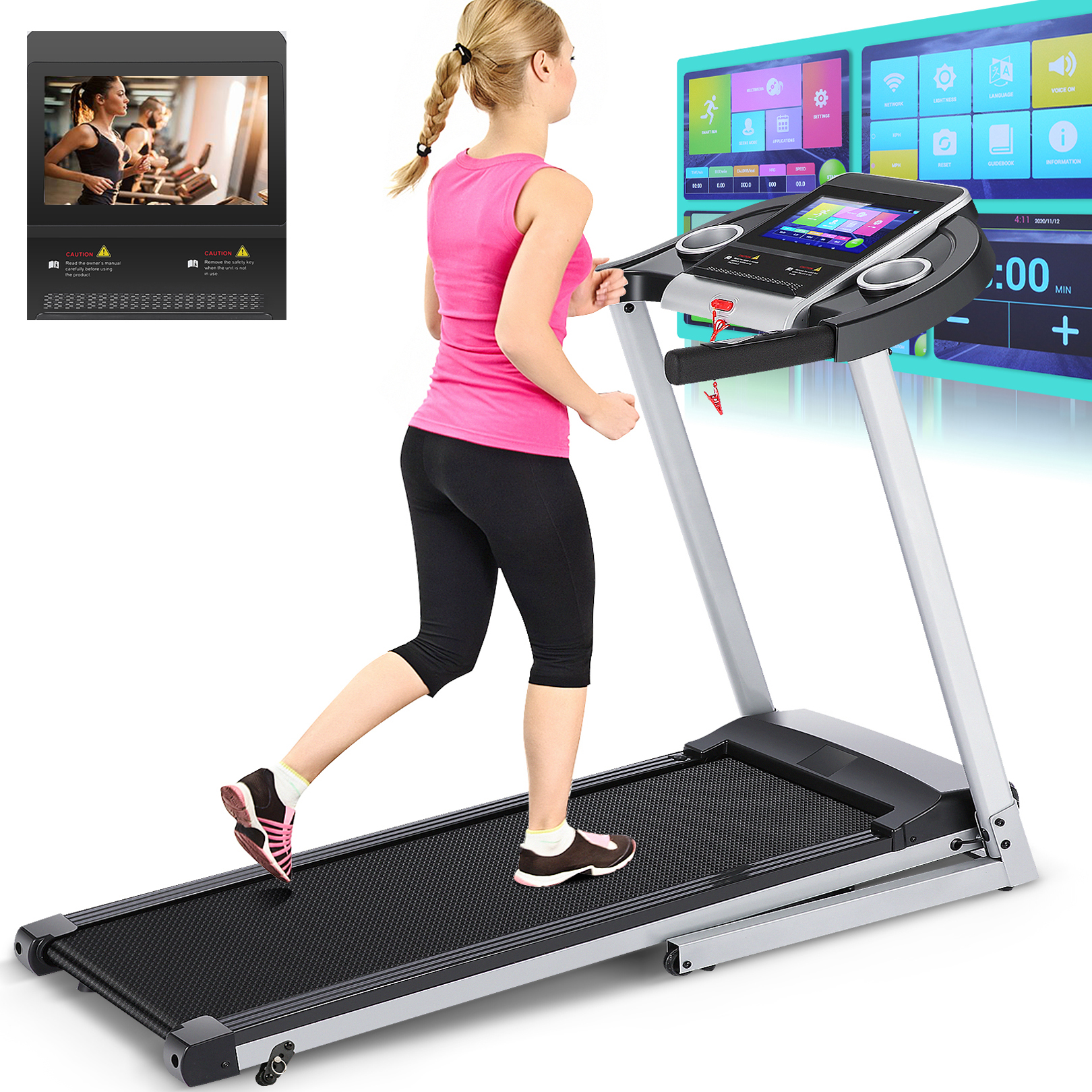3.25HP Home TreadmillAdnoom Treadmill with 10" HD TV Movie