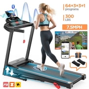 3.25HP Portable Folding Treadmill with 12-Level Adjustable Incline, 7.5MPH Max Speed, Foldable Eltreadmill for Home Gyms, Running & Walking Machine, 64+3+3+1 Programs
