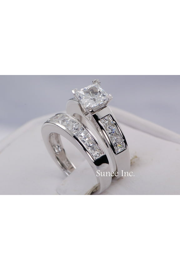 3.25ct Princess Cut Bridal Wedding Engagement Ring Diamond Simulated 925 Sterling Silver Anniversary Ring SKU:00137