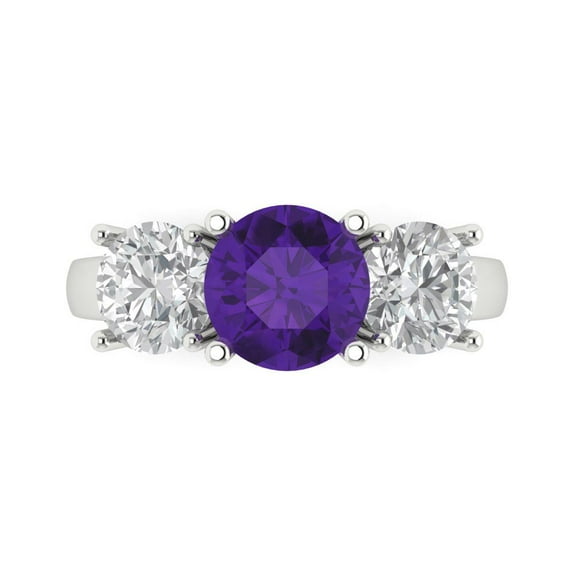 Three-Stone Engagement Ring for Women - 2.5ct Natural Amethyst in 14K White Gold Promise Ring