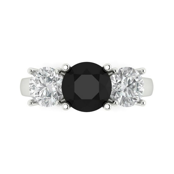 Clara Pucci 14K White Gold 2.5ct Onyx Three-Stone Ring for Women