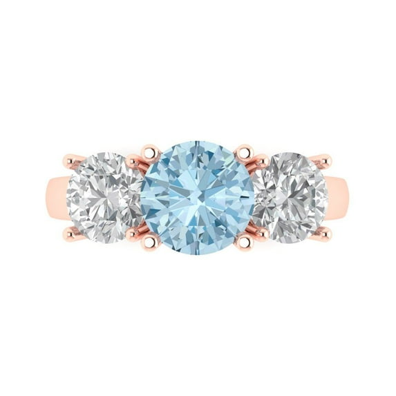 Clara Pucci 14K Rose Gold 3ct Blue Three-Stone Ring for Women