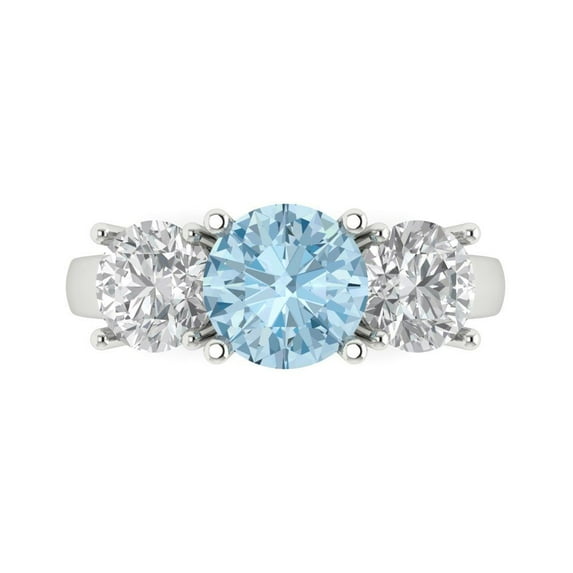 Clara Pucci 14K White Gold 2.5ct Aquamarine Three-Stone Ring for Women