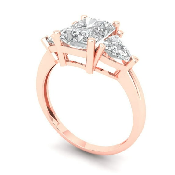 3.25ct Round Cut Blue Natural Sky Blue Topaz 18k Pink Rose Gold Engraving Statement Bridal Wedding Three-Stone Designer Ring Size 4.5
