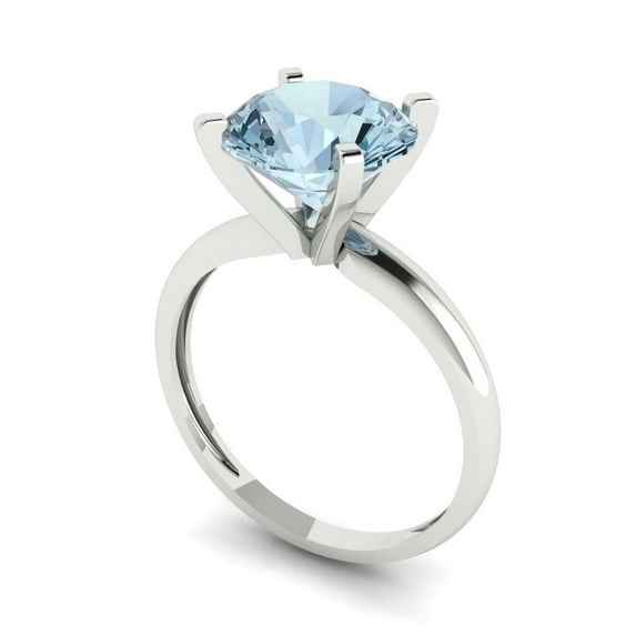 3.25ct Round Cut Blue Natural Swiss Blue Topaz 14k White Gold Engraving Statement Bridal Wedding Three-Stone Designer Ring Size 7.25
