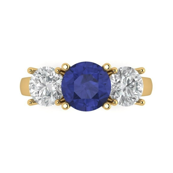 Clara Pucci 14K Yellow Gold 3ct Tanzanite Three-Stone Ring for Women