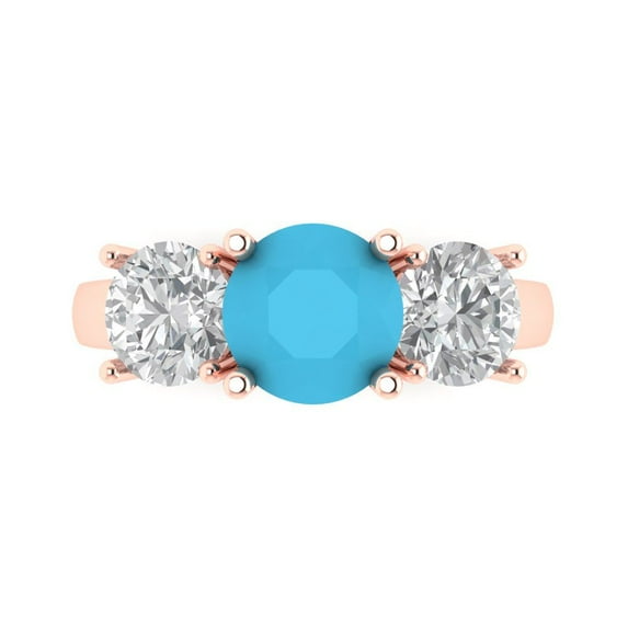 Clara Pucci 14K Rose Gold 3ct Turquoise Three-Stone Ring for Women