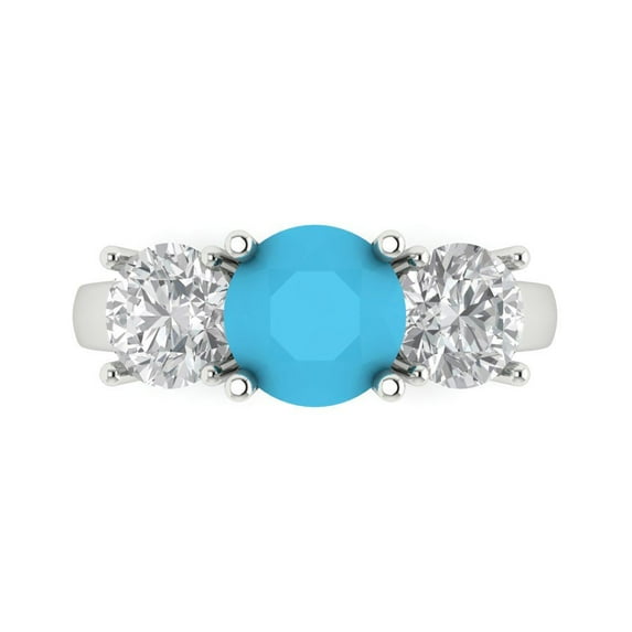 Clara Pucci 14K White Gold 2.5ct Turquoise Three-Stone Ring for Women