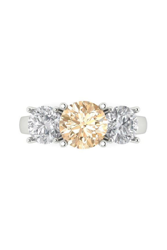 3.25ct Round Cut Brown Natural Morganite 14k White Gold Engraving Statement Bridal Wedding Three-Stone Designer Ring Size 5