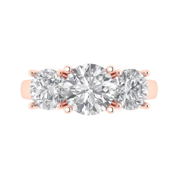Clara Pucci 14K Rose Gold 3ct Moissanite Three-Stone Ring for Women