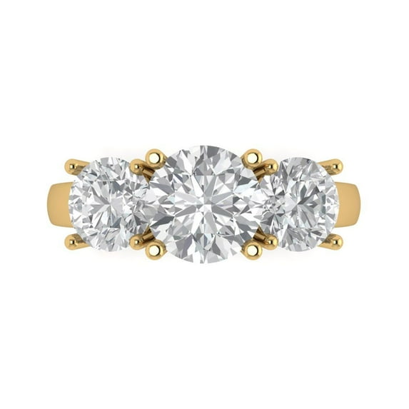 3.25ct Round Cut Clear Moissanite 18k Yellow Gold Engraving Statement Bridal Wedding Three-Stone Designer Ring Size 5.5