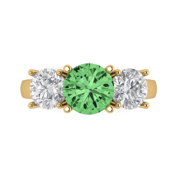 Clara Pucci 14K Yellow Gold 3ct Green Three-Stone Ring for Women