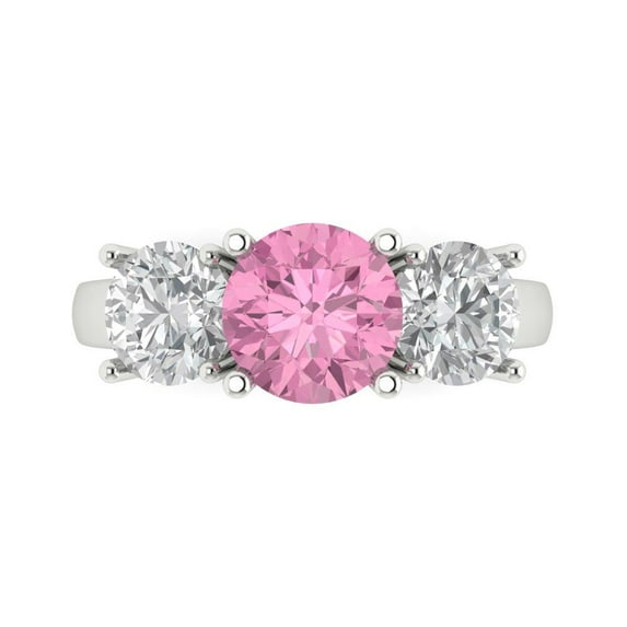 Clara Pucci 14K White Gold 2.5ct Pink Three-Stone Ring for Women