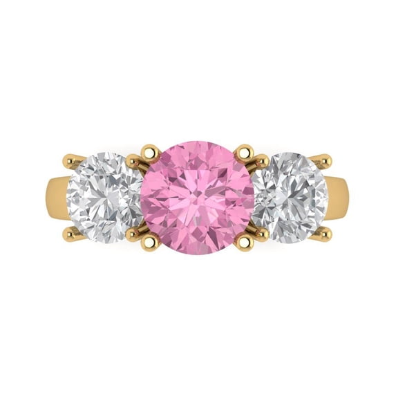 Clara Pucci 14K Yellow Gold 3ct Pink Three-Stone Ring for Women