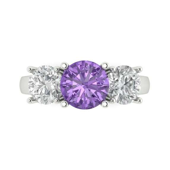 Clara Pucci 14K White Gold 2.5ct Alexandrite Three-Stone Ring for Women