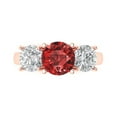 thumbnail image 1 of 3.25ct Round Cut Red Natural Garnet 18k Pink Rose Gold Engraving Statement Bridal Wedding Three-Stone Designer Ring Size 6.5, 1 of 5