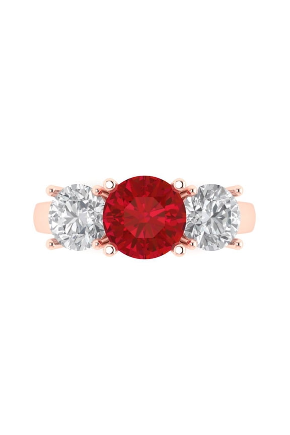 14K Rose Gold 3ct Ruby Three-Stone Ring for Women