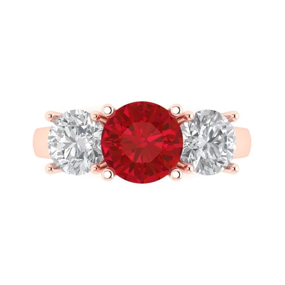 Clara Pucci 14K Rose Gold 3ct Ruby Three-Stone Ring for Women