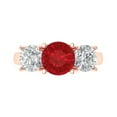 thumbnail image 1 of 3.25ct Round Cut Red Ruby 18k Pink Rose Gold Engraving Statement Bridal Wedding Three-Stone Designer Ring Size 10, 1 of 5