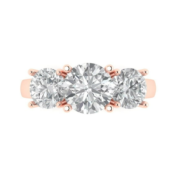 3.25ct Round Cut White Sapphire 18k Pink Rose Gold Engraving Statement Bridal Wedding Three-Stone Designer Ring Size 5.5