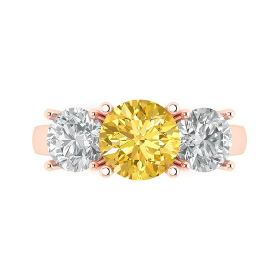 Clara Pucci 14K Rose Gold 3ct Yellow Three-Stone Ring for Women