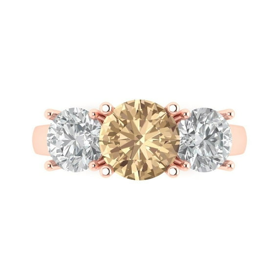 3.25ct Round Cut Yellow Moissanite 18k Pink Rose Gold Engraving Statement Bridal Wedding 3 stone Designer Ring Size 8.5