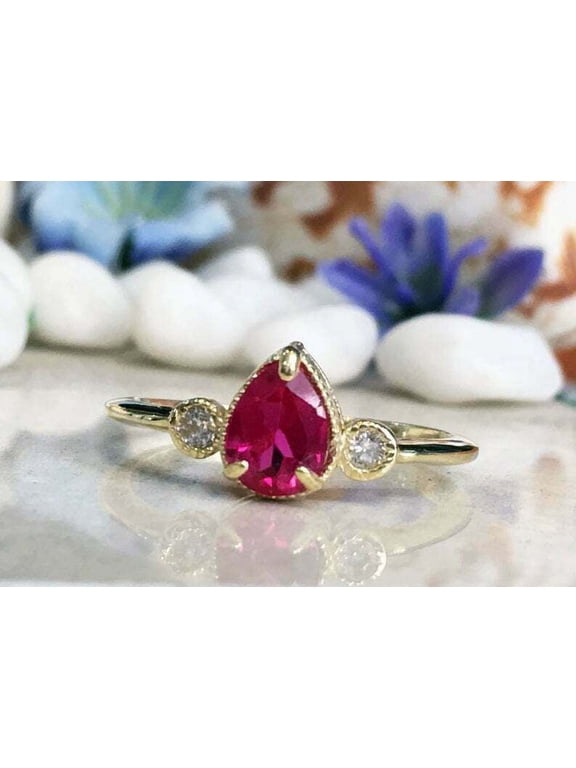 3.25ct Ruby Stone Round Design Ring 14 K Yellow Gold Rose Handmade Her Ring US8