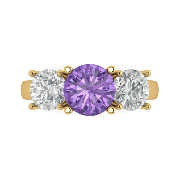 Clara Pucci 14K Yellow Gold Solid Gold Alexandrite Three-Stone Anniversary Ring for Women - 3 cttw Round Cut