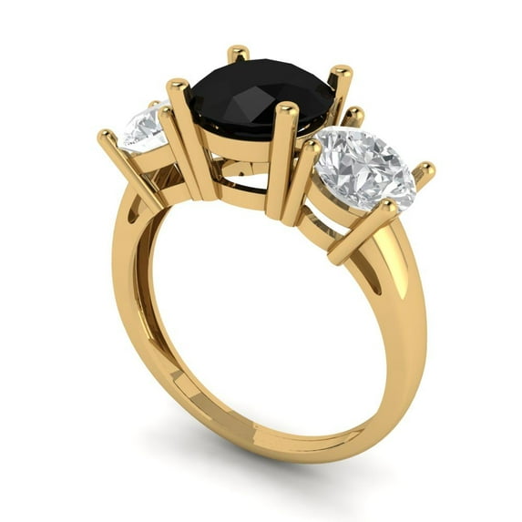 3.25ct round cut black natural onyx 14k yellow gold 3 stone Bridal Wedding Engagement Promise Anniversary Ring for Women size 6.25