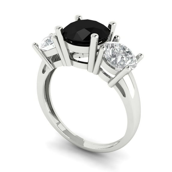 3.25ct round cut black natural onyx 18k white gold 3 stone Bridal Wedding Engagement Promise Anniversary Ring for Women size 8