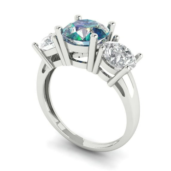 3.25ct round cut blue moissanite 14k white gold 3 stone Bridal Wedding Engagement Promise Anniversary Ring for Women size 4