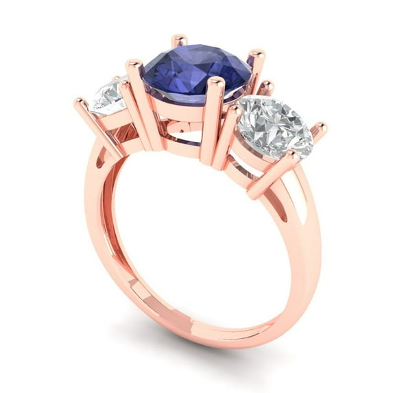 3.25ct round cut blue tanzanite 14k rose gold 3 stone Bridal Wedding Engagement Promise Anniversary Ring for Women size 8.25