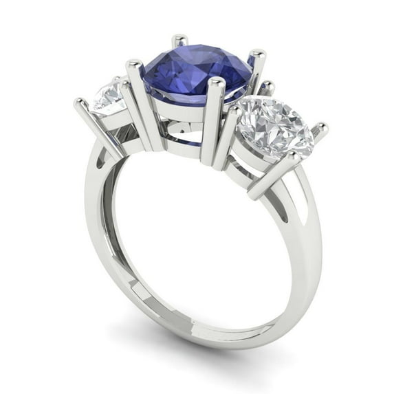 3.25ct round cut blue tanzanite 14k white gold 3 stone Bridal Wedding Engagement Promise Anniversary Ring for Women size 8.25