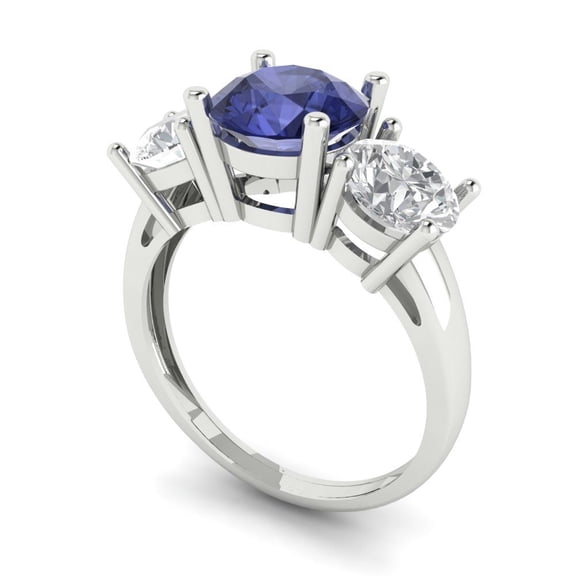 3.25ct round cut blue tanzanite 14k white gold 3 stone Bridal Wedding Engagement Promise Anniversary Ring for Women size 9.25