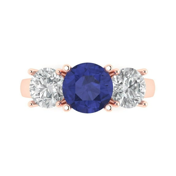 Clara Pucci 14K Rose Gold Solid Gold Tanzanite Three-Stone Anniversary Ring for Women - 3 cttw Round Cut
