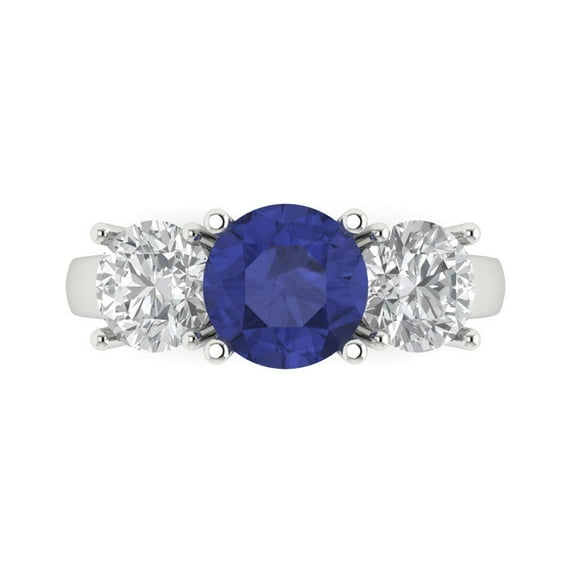 Clara Pucci 14K White Gold Solid Gold Tanzanite Three-Stone Anniversary Ring for Women - 2.5 cttw Round Cut