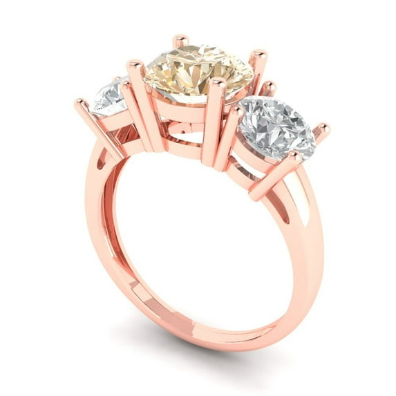 3.25ct round cut brown natural morganite 18k rose gold 3 stoneBridal Wedding Engagement Promise Anniversary Ring for Women size 10