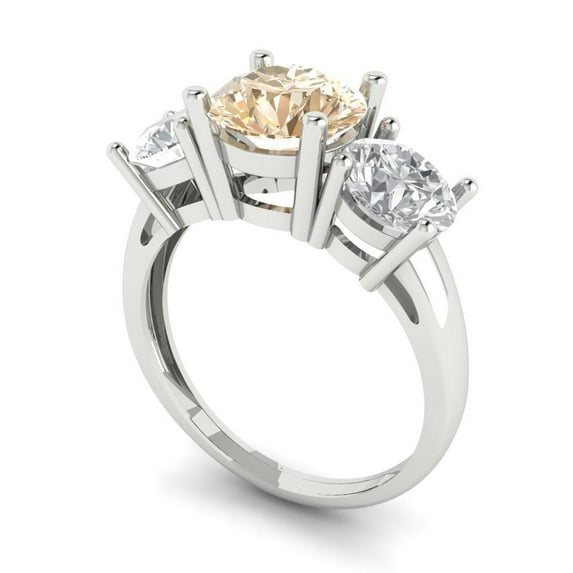 3.25ct round cut brown natural morganite 18k white gold 3 stoneBridal Wedding Engagement Promise Anniversary Ring for Women size 6.5