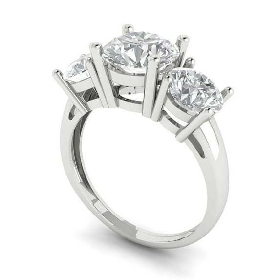 3.25ct round cut clear moissanite 18k white gold 3 stone Bridal Wedding Engagement Promise Anniversary Ring for Women size 5